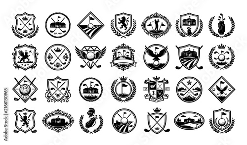 Luxury Golf Country Club Crest Emblem Badge Black Vector Logo Collection