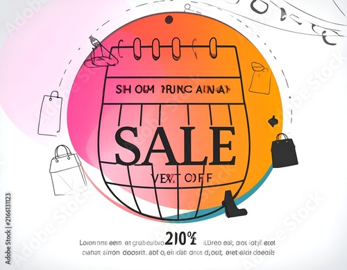 Artistic tag sale calendar sketch with lifestyle items.