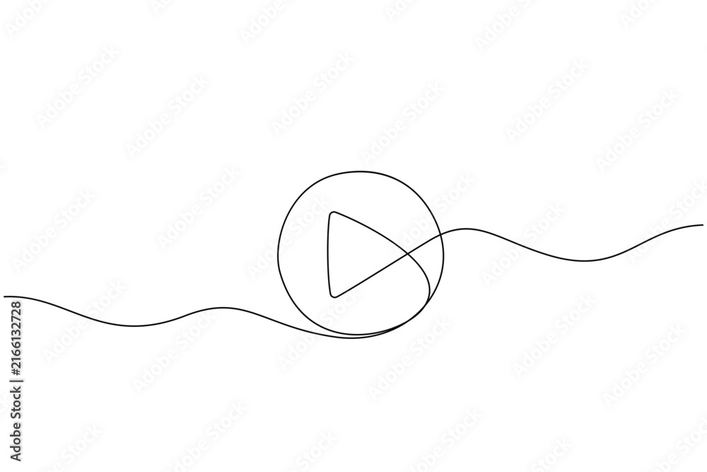 Obraz premium Play button continuous oneline drawing vector illustration