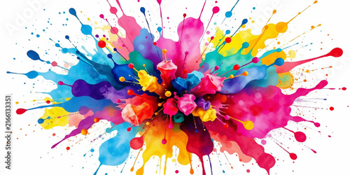 Abstract Colorful Ink Splashes and Watercolor Paint Splatters Background with Artistic Grunge Texture, Vibrant Patterns and Decorative Design Elements