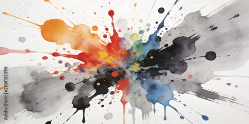 Abstract Grunge Background with Colorful Ink Splashes, Paint Splatters, Watercolor Blots and Artistic Stains for Creative Design and Decorative Texture
