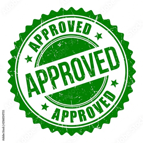 Green grunge style round rubber stamp with the word approved isolated on a white background