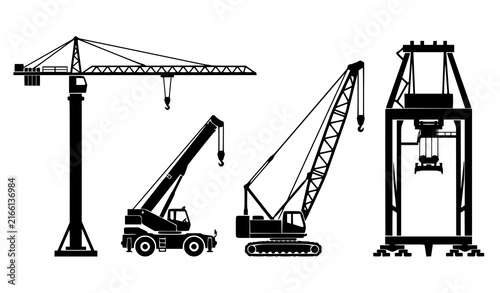 Принти на полотні Construction and Industrial Crane Silhouette Collection Flat Vector