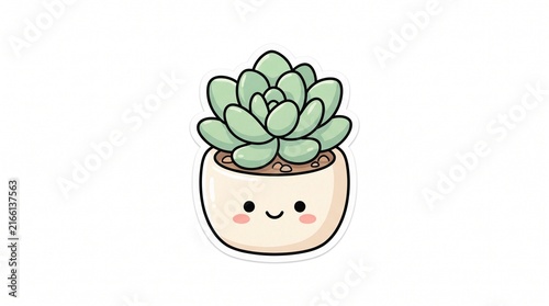 Cute cartoon succulent plant in kawaii flower pot vector illustration