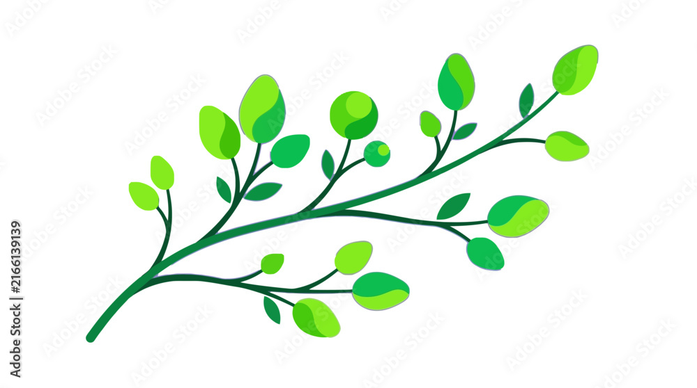 Obraz premium Green Leafy Branch Flat Vector Illustration