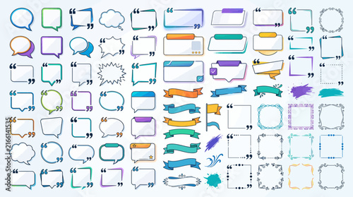 Speech Bubble Set and Quote Frames Collection with Ribbons and Decorative Banners for Social Media UI Design