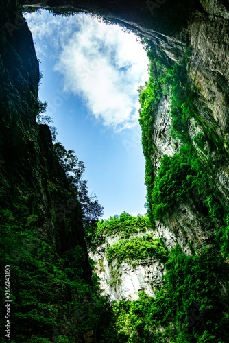 Konstfotografi The viewing platform in the sinkhole of karst landform