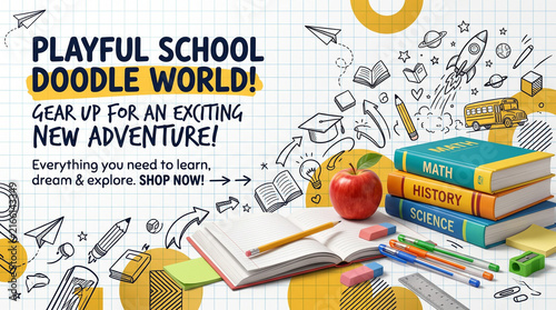 Back to School Education Background with School Supplies, Books, Pencil and Learning Concept