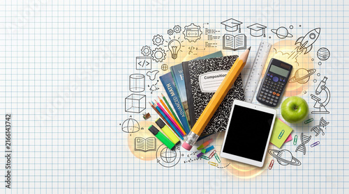 Back to School Education Background with School Supplies, Books, Pencil and Learning Concept