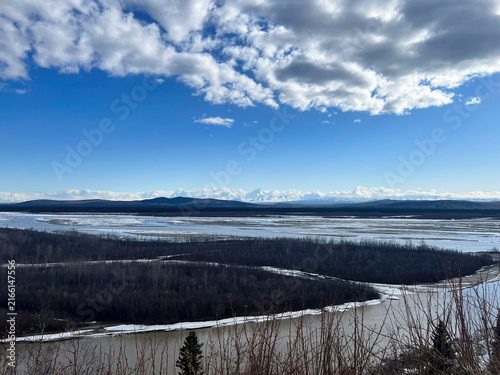 Mountains behind the Delta River in Alaska