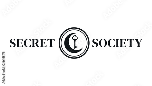 Photography Secret Society Emblem: An enigmatic emblem featuring the words SECRET SOCIETY surrounding a stylized crescent moon and key, evoking mystery and clandestine organizations