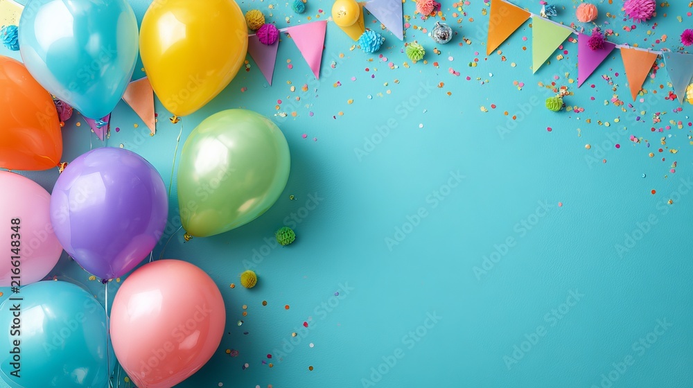 Naklejka premium Colorful birthday background with bright party decorations