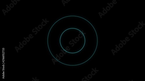 Warping gently as they grow, concentric cyan rings pulse outward from a central point, glowing against a black background in a seamless loop.