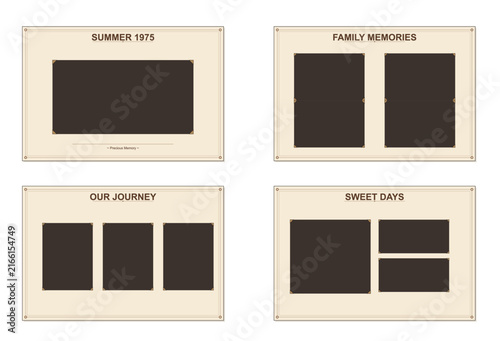 Картината върху платно Set of four vintage photo album pages with various layouts for cherished memorie
