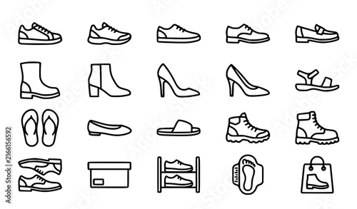 Konstfotografi Footwear shopping editable stroke line icon set featuring men's and women's shoe
