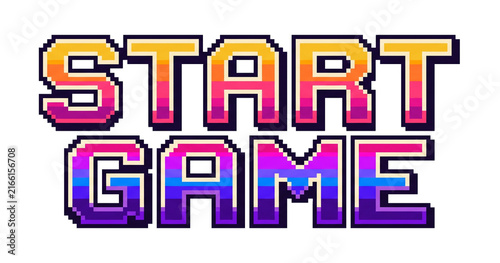 Pixel art Start Game retro arcade typography isolated game asset