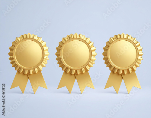 Premium golden award badge icon set isolated on white background, award rosette template