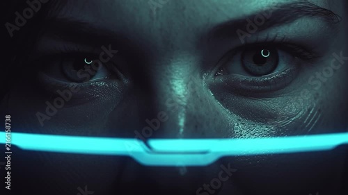 Futuristic Human Face Illuminated by Digital Scanning Light