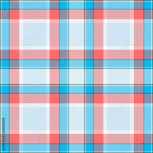 Summer tartan plaid seamless pattern with coral pink and sky blue