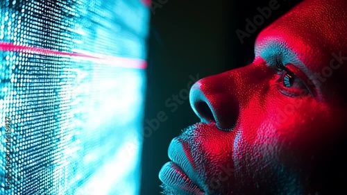 Futuristic Human Face Illuminated by Digital Scanning Light