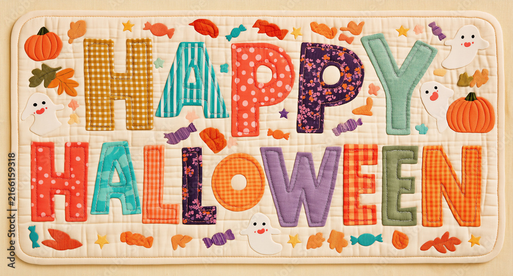 Naklejka premium Colorful Halloween Banner with Decorative Letters and Icons