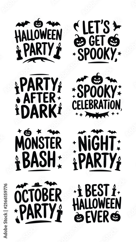 Obraz premium Set of black halloween party typography badge designs with spooky elements