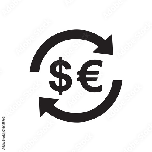 Currency exchange icon with arrows silhouette icon vector flat design