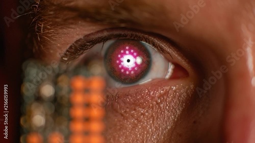 Futuristic Human Face Illuminated by Digital Scanning Light