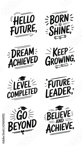 Set of inspirational graduation quotes and motivational typography designs for students