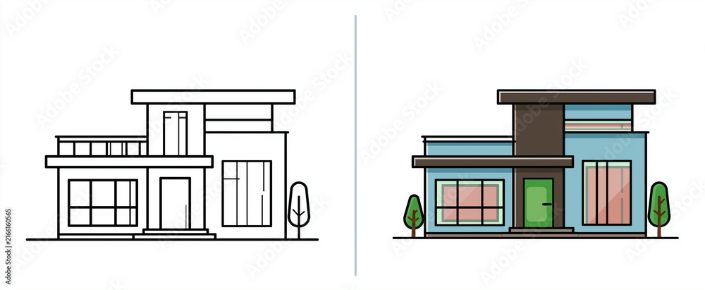 Fototapeta premium Modern residential house with contemporary architecture and large windows