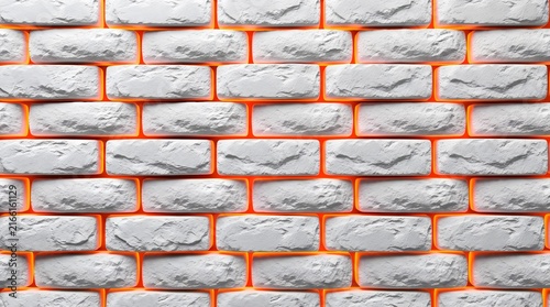 White brick wall with glowing orange grout lines