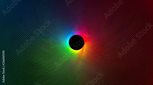 Colorful spiral grid pattern with a central black circle