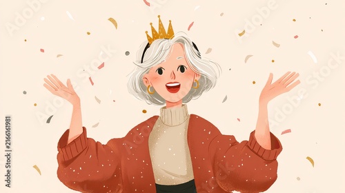 Happy woman celebrating anniversary with joy and excitement