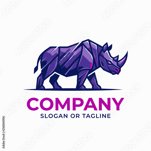 Purple geometric rhino logo design for business branding.