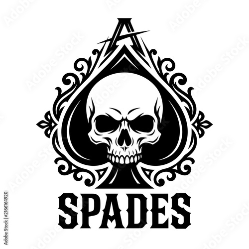 Skull mascot inside ornate ace of spades frame
