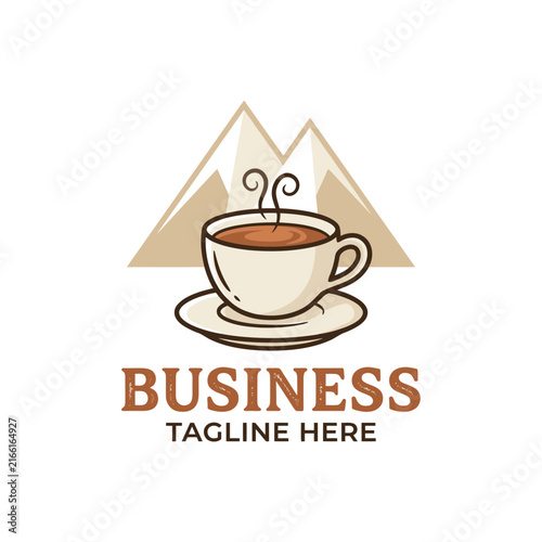 Coffee cup and mountain landscape logo icon