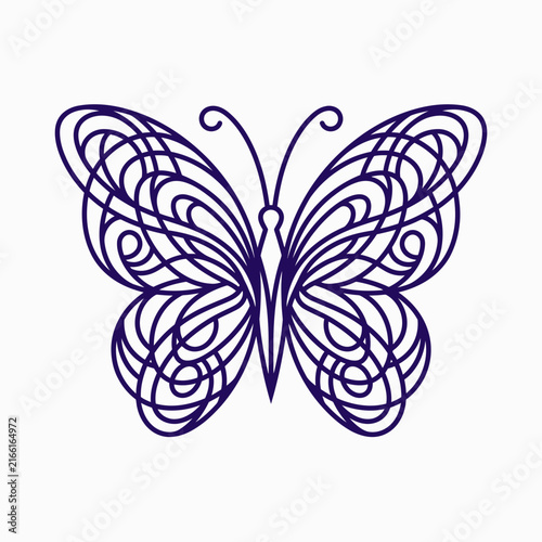 Intricate ornate butterfly line art illustration logo.