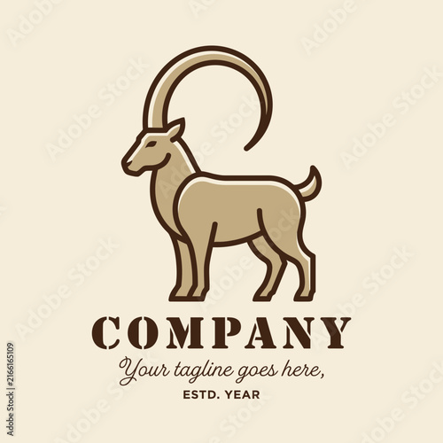 Stylized ibex mountain goat portrait for branding.