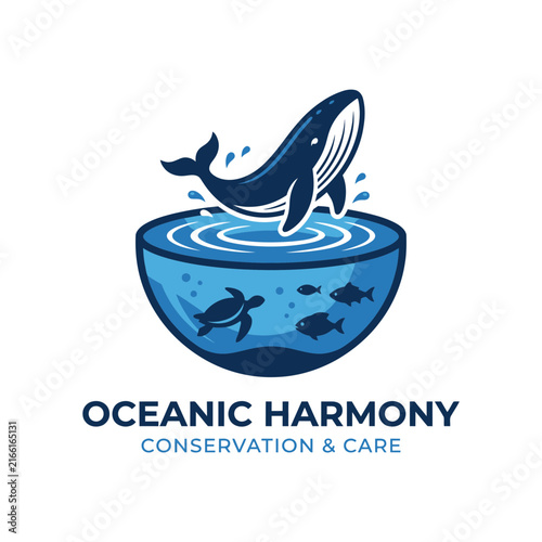 Whale leaping from ocean bowl conservation logo.