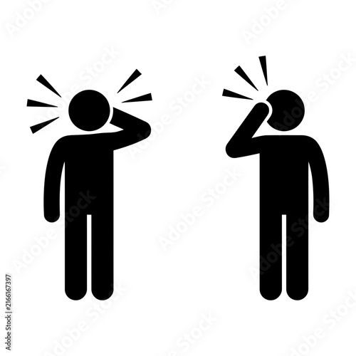 Two people with headache or frustration, holding hand to forehead in pain