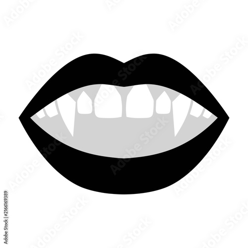 Фотография Vampire fangs and lips closeup illustration