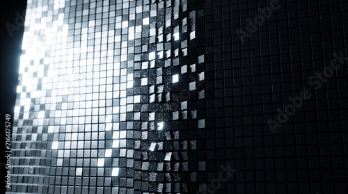 Pixelated surface dissolves into darkness a digital disintegration effect