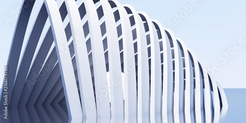 Canvastavla Abstract 3D Render of Minimalist Curved White Architectural Ribbed Tunnel Struct