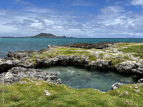 Photography the water is green in color and blue