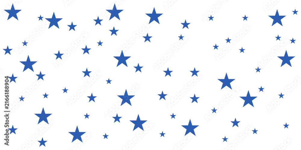 Fototapeta premium Seamless repeating five-point blue star pattern on a white background, ideal for patriotic and holiday projects, textile and graphic design, wrapping paper, web backgrounds, and festive decorations.