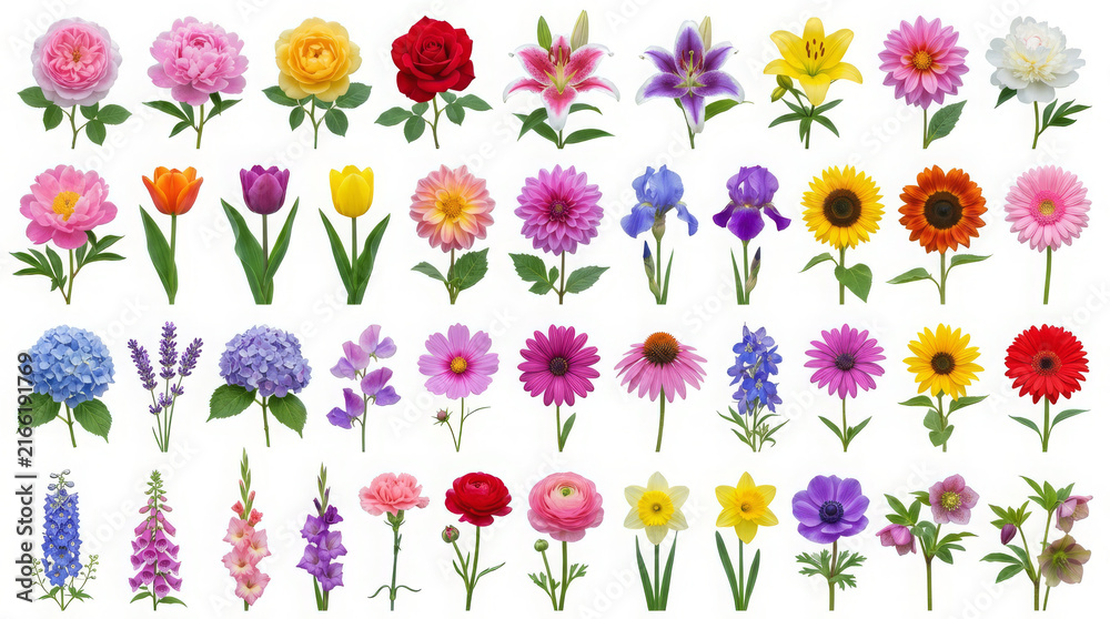 Obraz premium Set of different beautiful flowers on white background. Banner design