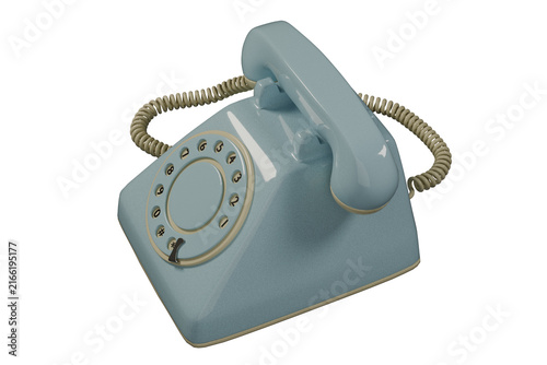 Pastel Blue Vintage Rotary Telephone – Top Angled Isolated PNG