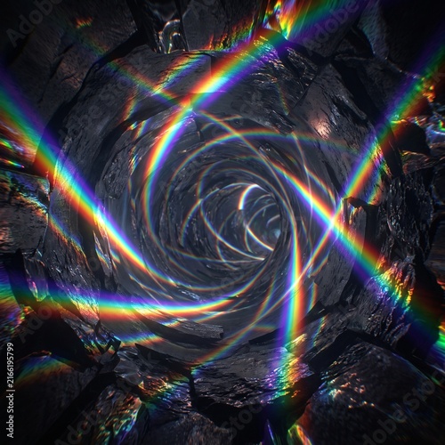 Prismatic Light Tunnel with Vibrant Spectrum Reflections