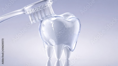Transparent Tooth Brushed with Blue Toothbrush