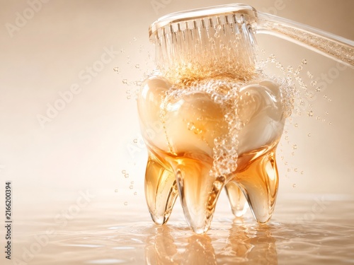 Amber Tooth Model Brushed with Toothbrush